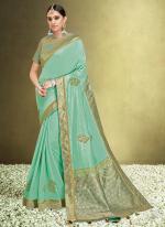 Sattin Silk Pista Green Wedding Wear Embroidery Work Saree